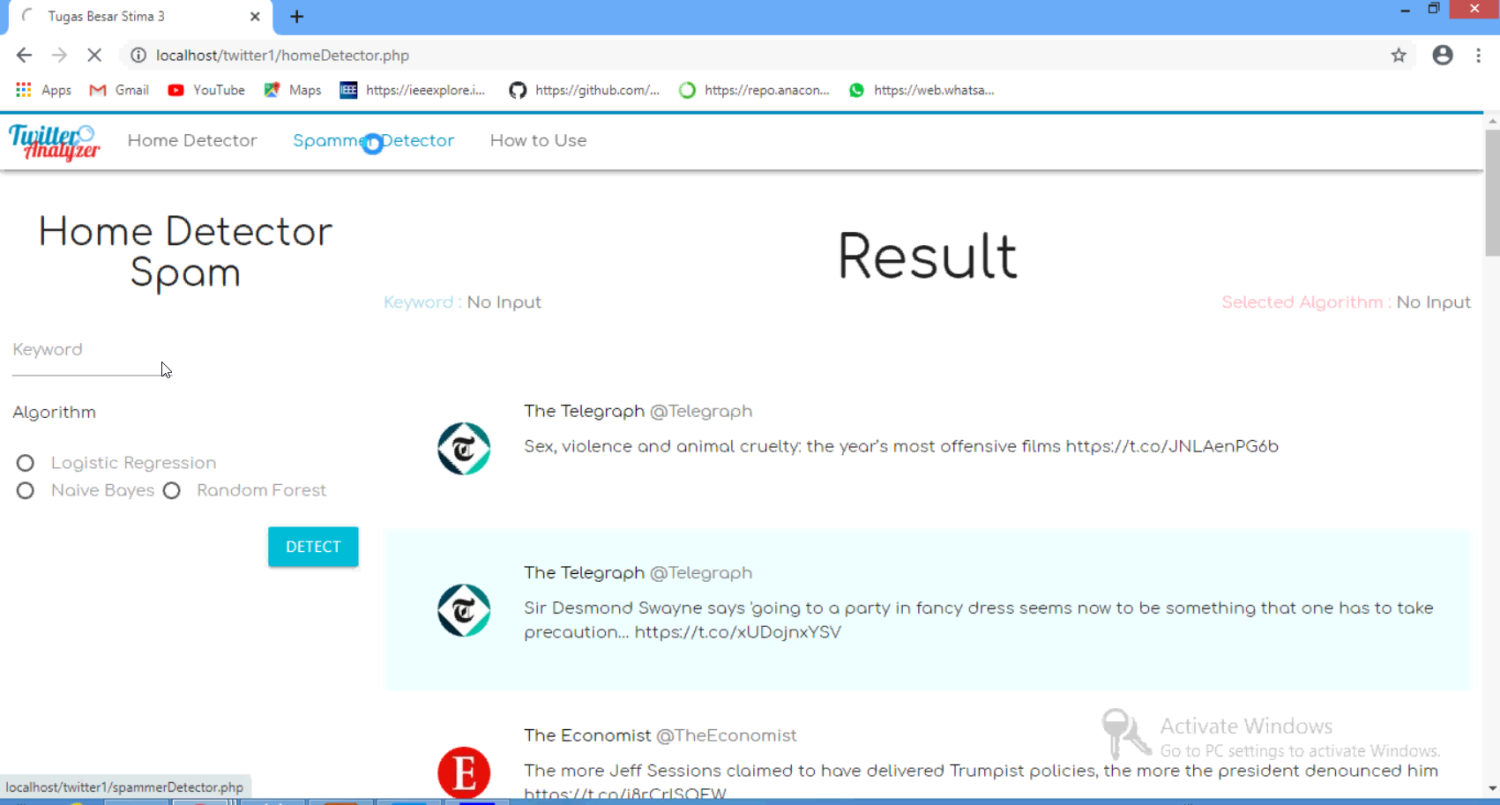 Twitter Spam Detection using PHP GUI in Python Projects