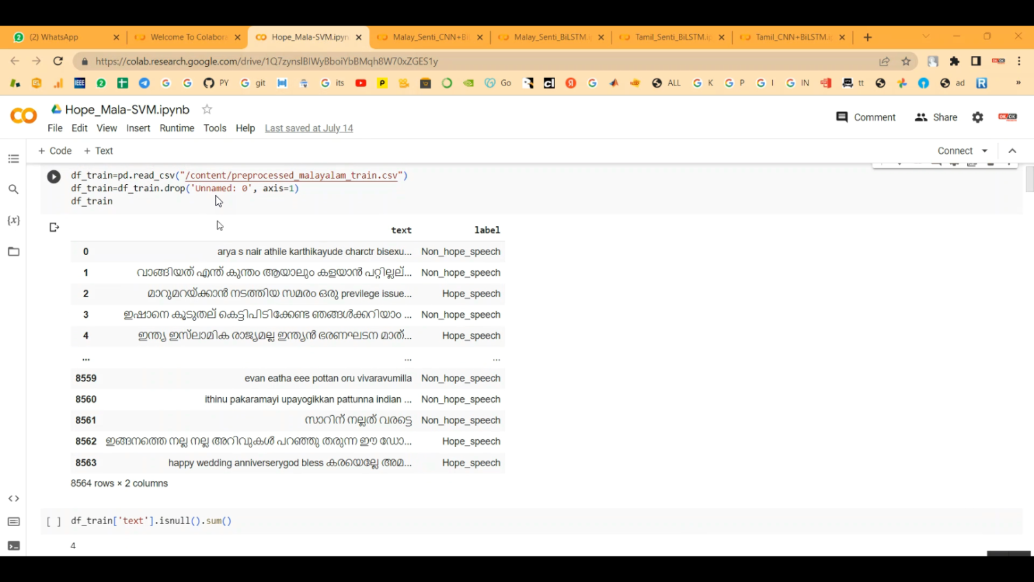 Hope Speech Using Different language Google Colab in Python Projects