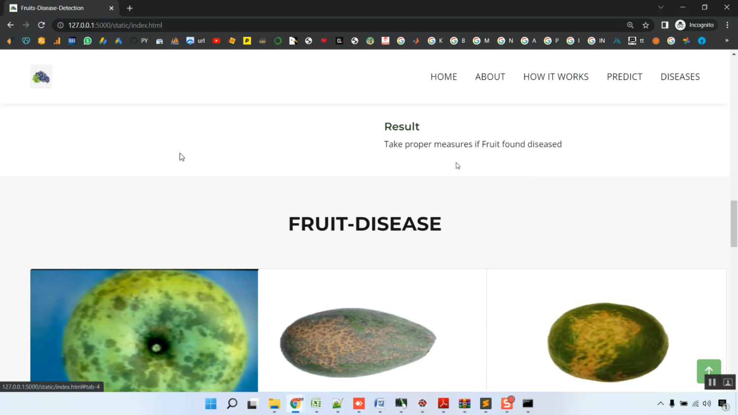 Fruit Disease Prediction CNN Train Flask App in Python Projects
