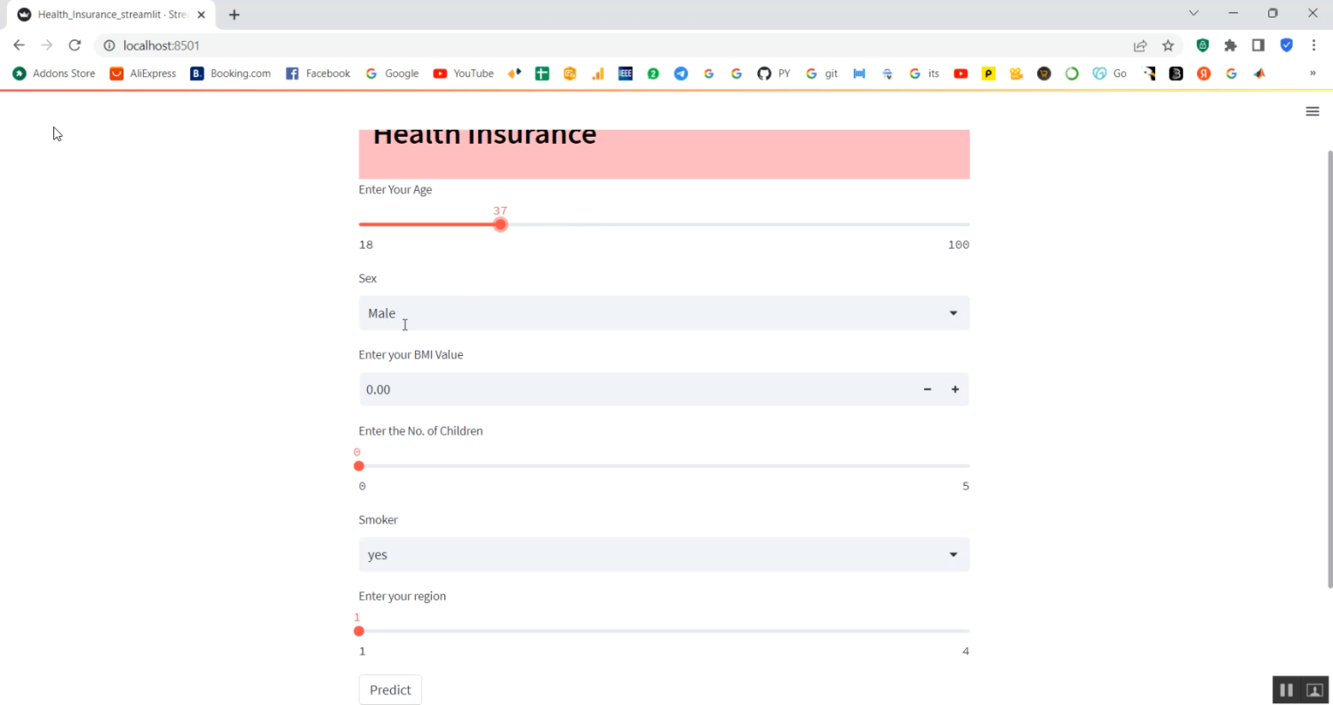 Health Insurance CNN Rain Streamlit App in Python Projects