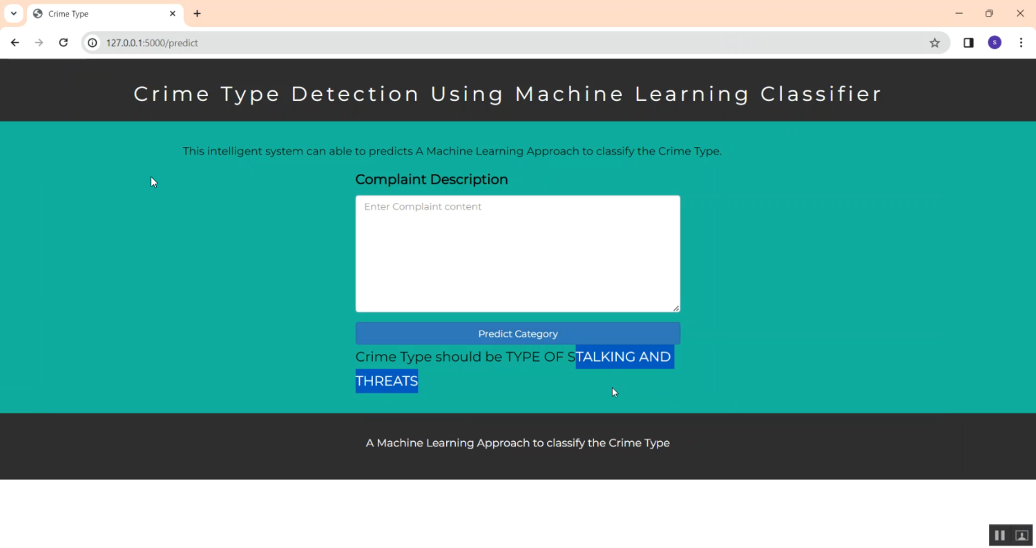 Crime Type Detection Using ML Classifier in Python Projects