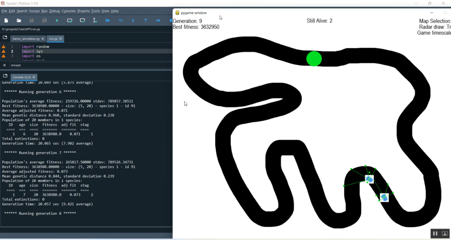 Taxi Dispatch System PYGame Simulation in Python Projects