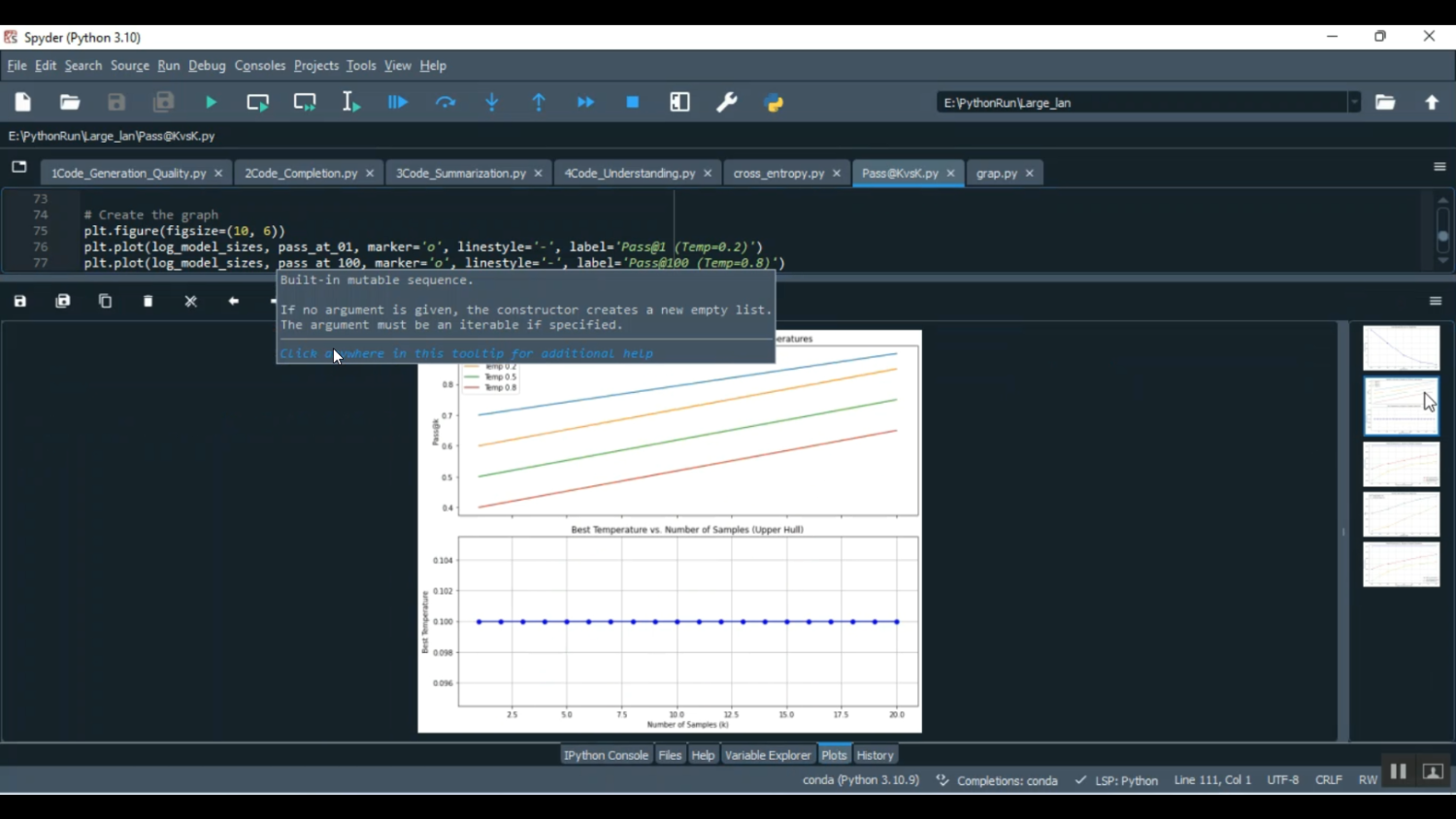 Large language Generation in Python Projects